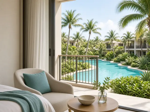 Resort room with a pool view, used in an RCS booking confirmation